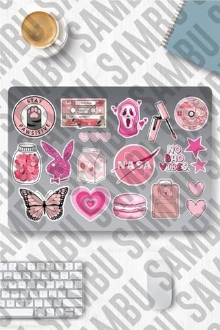 Pink Aesthetic Temalı Sticker Etiket Seti 2 - Pembe Sticker - Laptop Notebook Telefon
