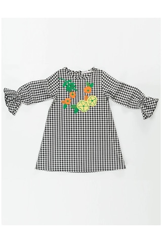 Denokids Mushi Floral Ekose Elbise Siyah