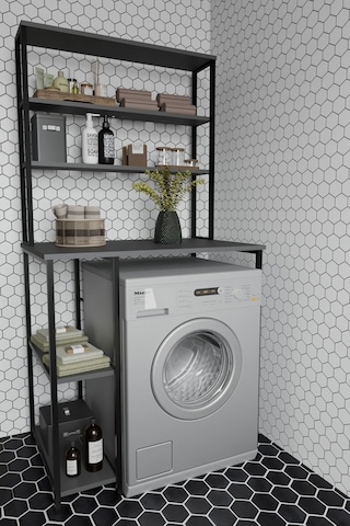 Çamaşır Makinası Dolabı Çamaşır Makinası Üstü Çok Raflı Düzenleyici Metal Banyo Dolabı Antrasit Diğer
