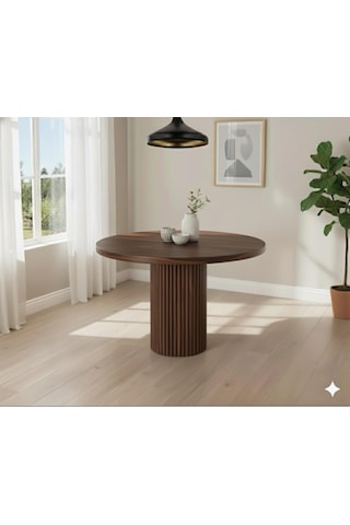 Verona Doğal Ahşap Yuvarlak Yemek Masası Takımı 4 Kişilik Modern Scandinavian Stil Ceviz Beyaz