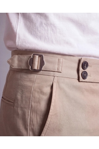 DefyModa Erkek Toka Detaylı Kumaş Pantolon Açık Krem