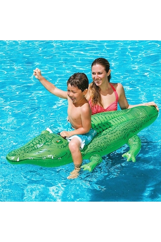 Küçük Timsah Figürlü Tırabzanlı Şişme Deniz Yatağı Çok Renkli