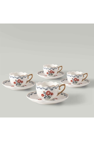 Linens Kael Porselen 4'lü 90 Ml Kahve Fincan Takımı Renkli Çok Renkli