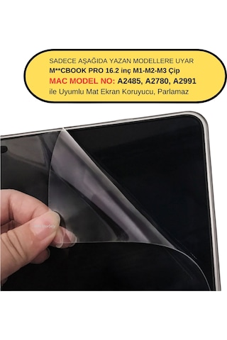 Macbook Pro Mat Ekran Koruyucu 16 İnç M1-m2-m3-m4 Touchıd'li Pro 16.2" A2485 A2780 A2991 A3403 A3186 İle Uyumlu