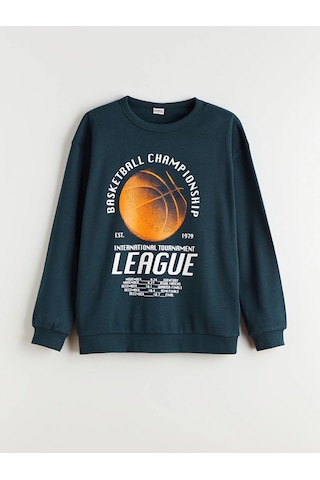 LC Waikiki Lcw Kids Petrol Bisiklet Yaka Baskılı Erkek Çocuk Sweatshirt