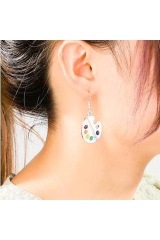 Fırçalarla Boya Paletleri Şeklinde Sarkan Küpeler Tre Çok Renkli