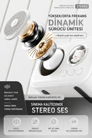 Taşınabilir Özel Tasarım Güçlü Ses 5w Kedi Figürlü Bluetooth, Aux, Tf Kart Destekli Hoparlör