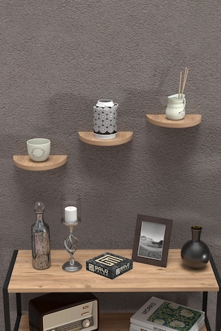 Duvar Rafı Dekoratif 3 Adet Çiçeklik Oval Ceviz