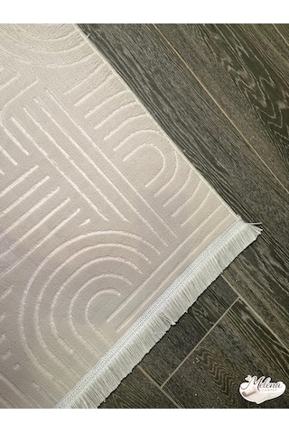 Konak Halı Modern Salon Halısı Premium Seri Bej Emboss Kabartmalı Saçaklı Kaymaz Taban Bej