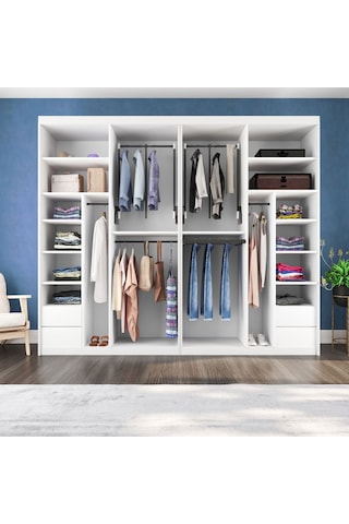 Sürgülü Gardırop Dört Kapaklı Aynalı Beyaz Dolap 280 230cm