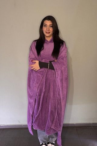 Giyilebilir Hoodie Battaniye Rahat Kalıp Tek Beden Lila