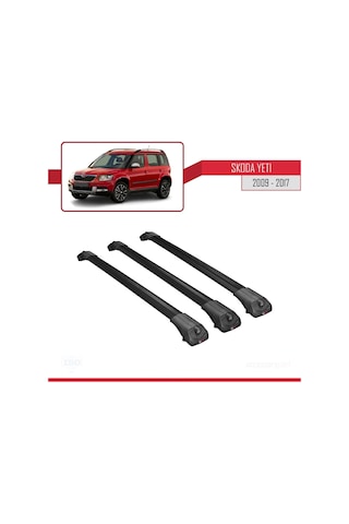 Skoda Yeti 2009-2017 Arası İle Uyumlu Ace-1 Ara Atkı Tavan Barı Siyah 3 Adet Bar
