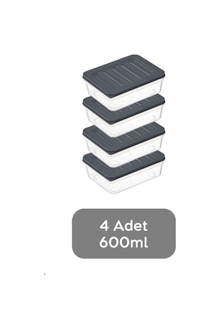 Meleni Home 4'lü Buzdolabı Organizer Mikrodalga Ve Difrize Uygun Saklama Kabı Antrasit 4 X 600 Ml Çok Renkli
