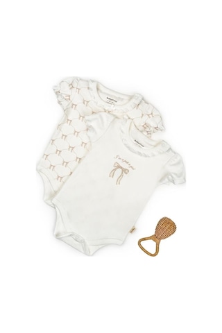 Bebek 2li Kısa Kollu Zıbın Body %100 Organik Pamuk, Bebek-yenidoğan-csy8137 Taş Rengi