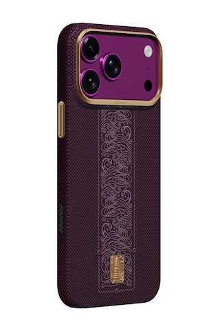 Apple iPhone Uyumlu 18 Pro Kılıf M-safeli Raptic Aramid Skin Rise Serisi 24 Ayar Altın Kaplamalı Karbon Kapak Mor