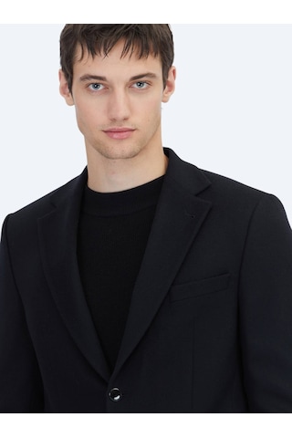 Siyah Düz Modern Fit Yün Karışımlı Ceket Siyah