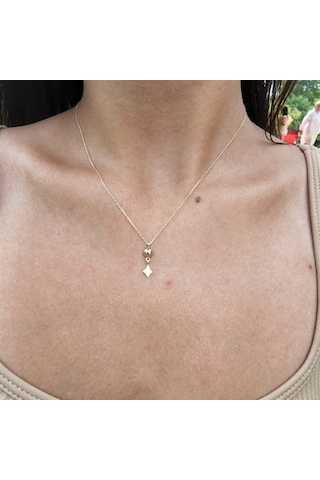 Karo Güverseli Sade Taşsız Tasarım Modern Gündelik Hediye Taşsız 14 Ayar Altın Kolye-güvercin Kolye