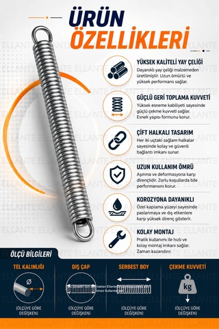 Yüksek Dayanımlı Çelik Çekme Yayı Çift Halkalı Germe Yayı Güçlü Esneme Endüstriyel Kullanım