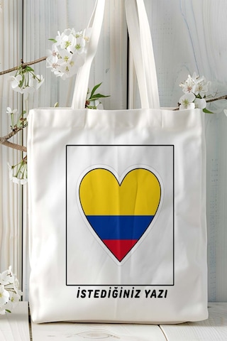 Art Hediye Kolombia Colombia Bayrak Baskılı Bez Çanta Omuz Çantası Kişiye Özel Model Çok Renkli