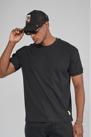 King Brich Slim Fit Kalıp Kolu Ribanalı Basic %100 Pamuklu Tişört Siyah