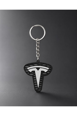 Tesla Logolu Anahtarlık Otomobil Anahtarlığı Siyah Beyaz