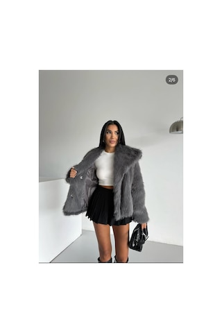 Tille Miss Dame Yumuşak Dokunuşlu Oversize Peluş Mont Antrasit Antrasit