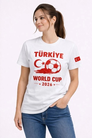 Wear Vexel Kadın Türkiye World Cup 2026 Baskılı Tişört Futbol Temalı Forma T-shirt - Beyaz Beyaz