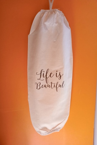 Emtory Home Life Is Beautiful Baskılı Çift Lastikli Naturel Keten Poşetlik