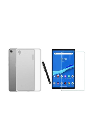Lenovo M8 Tb-8505f 8" 3lü Set Esnek Silikon Kılıf + Nano Ekran Koruyucu + Kalem Şeffaf Kılıf
