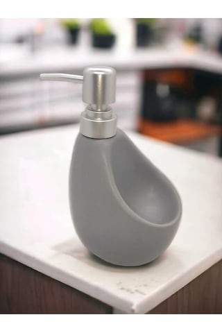 Lüks Porselen Gri 500 Ml Süngerli Banyo Mutfak Sıvı Sabunluk Bulaşık Deterjanlık Gümüş Kapak Gri