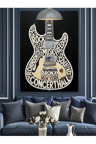 Klasik Gitar Soyut Çizim Dekoratif Kanvas - Mdf Ahşap Tablo