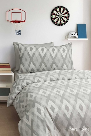 Zigzag Desenli Gri Pamuklu Tek Kişilik Nevresim Takımı Renkli