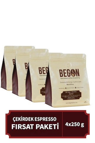 Nord Kivu Premium Espresso Çekirdek Kahve Fırsat Paketi 250g X 4 Adet Çekirdek Kahve