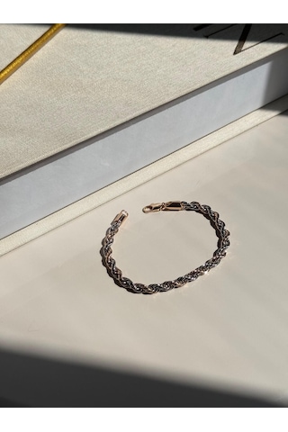 Üç Renk Burgulu Zincir Çelik Bileklik Altın Gümüş Rose Renk Çelik Takı Sarı