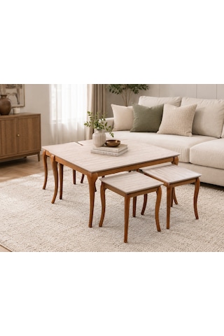 Ganni Home Pesaro 4+1 Sehpa Traverten Ceviz, 1 Orta Ve 4 Zigon Sehpalı Şık Ve Fonksiyonel Tasarım Traverten-ceviz