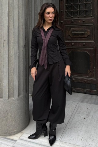 Madmext Siyah Vücuda Oturan Slim Fit Kadın Gömlek Mg2659 Siyah
