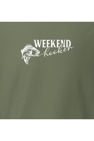 Wildstyle Weekend Forecast Fishing Balıkçılık Hafta Sonu Baskılı Unisex Bisiklet Yaka Pamuklu Tişört - Haki