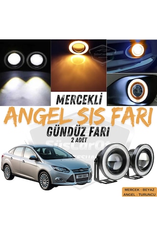 Ford Focus 3 2011-2014 Uyumlu Mercekli Angel Sis Farı Metal Su Geçirmez 76 Mm Turuncu Halkalı Gündüz Farı Angel 2 Adet