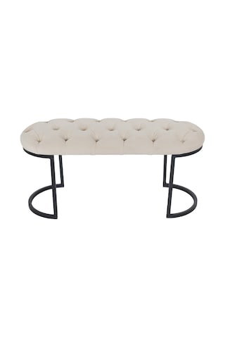 Elısse Black Puf - Metal Ayaklı Kapitoneli Model Puf, Krem Bench