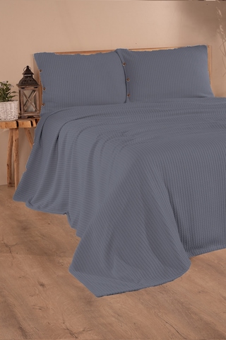 Tek Kişilik Saç Örgü Pike Seti Yatak Örtüsü Takımı 1 Adet Yastık Kılıfı 160 X 220 Cm Koyu-mavi