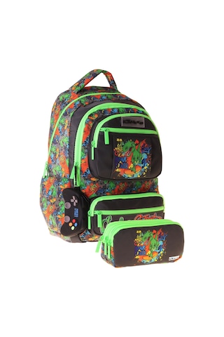 Kaukko Kids Street Siyah - Yeşil Erkek Çocuk İlkokul Sırt Çantası Ve Kalem Çantası Seti - Setkk-l5414c Çok Renkli