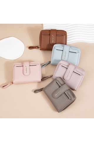 Linjinxu Baellerry N1915 Lychee Desen Çoklu Kart Yuvası Fermuarlı Kadın Kısa Cüzdan Süt Kayısı Çok Renkli