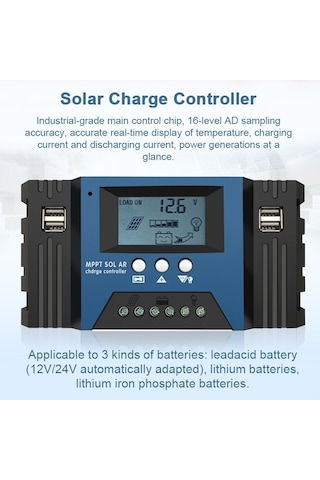 Pazly 30a Mppt Güneş Şarj Cihazı - 12/24v Otomatik, Akıllı Regülatör, 4usb Çıkış, Lcd Ve Zamanlayıcı - Yüksek Verim, Güvenli Şarj