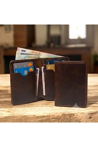 Parla Leather Tartus El Yapımı Hakiki Deri Kart Cüzdan Taba