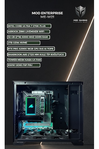 Mod Gaming Enterprise ME-W21 Ultra 7 270K Plus 32 GB 2 TB SSD RTX Pro 2000 AI W11P Masaüstü Bilgisayar