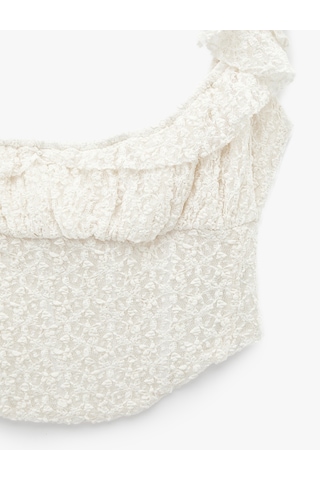 Koton Koton X Sibil Çetinkaya - Fırfır Detaylı Kolsuz Dantel Crop Korse Büstiyer Ekru 6sak10099uk