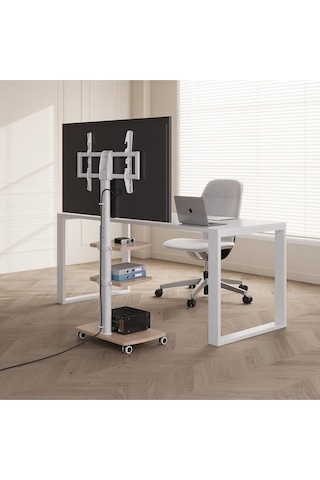 Fitueyes Tekerlekli Ve Ahşap Tabanlı Beyaz Tv Sehpası, 32-65 Inç Lcd Led Düz Ve Kavisli Ekranlar Için 189437022