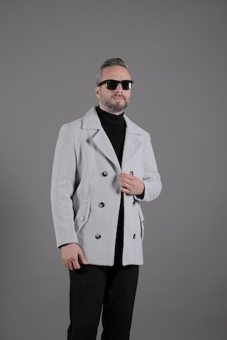 Ohepmoda Desenli Kruvaze Erkek Kaşe Kaban Açık Gri