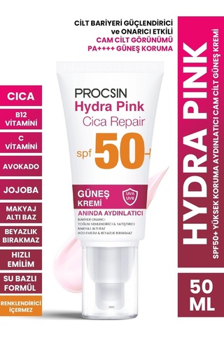 Procsin Hydra Pink Bariyer Güçlendirici Cam Cilt Renkli Güneş Kremi SPF50+ Pa++++ 50 ML