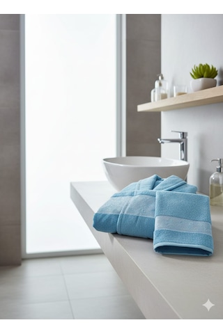 Belinis %100 Pamuk Otel & Spa Kalitesinde Yumuşak Yüksek Su Emici 1 Adet Bornoz 1 Adet 50 X90 Cm Havlu Mavi